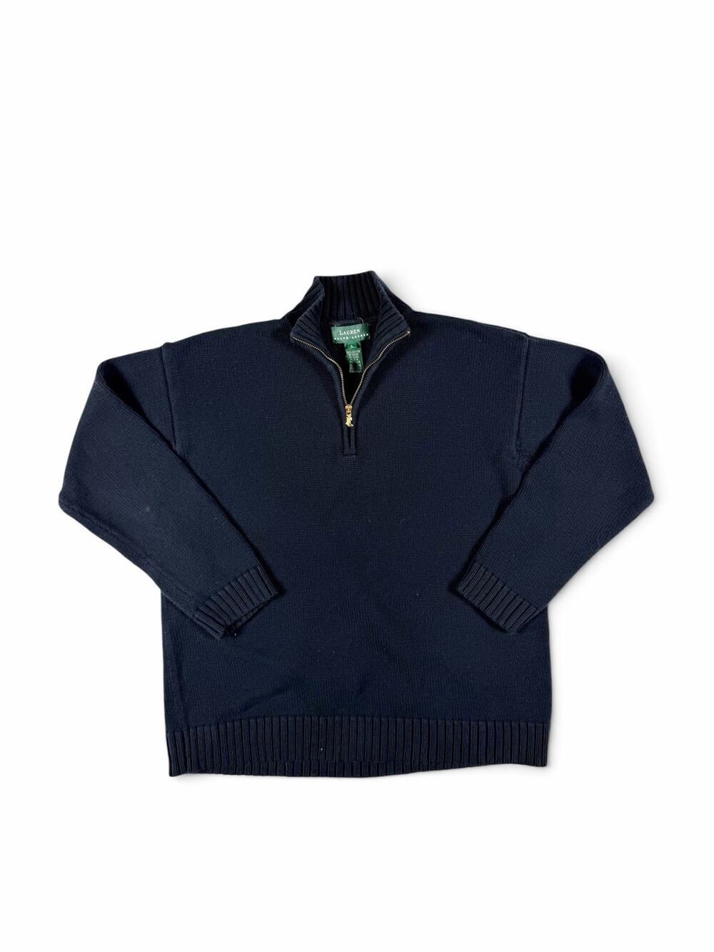 Lauren Ralph Lauren Women’s Cotton Quarter Zip Sweater Navy Large